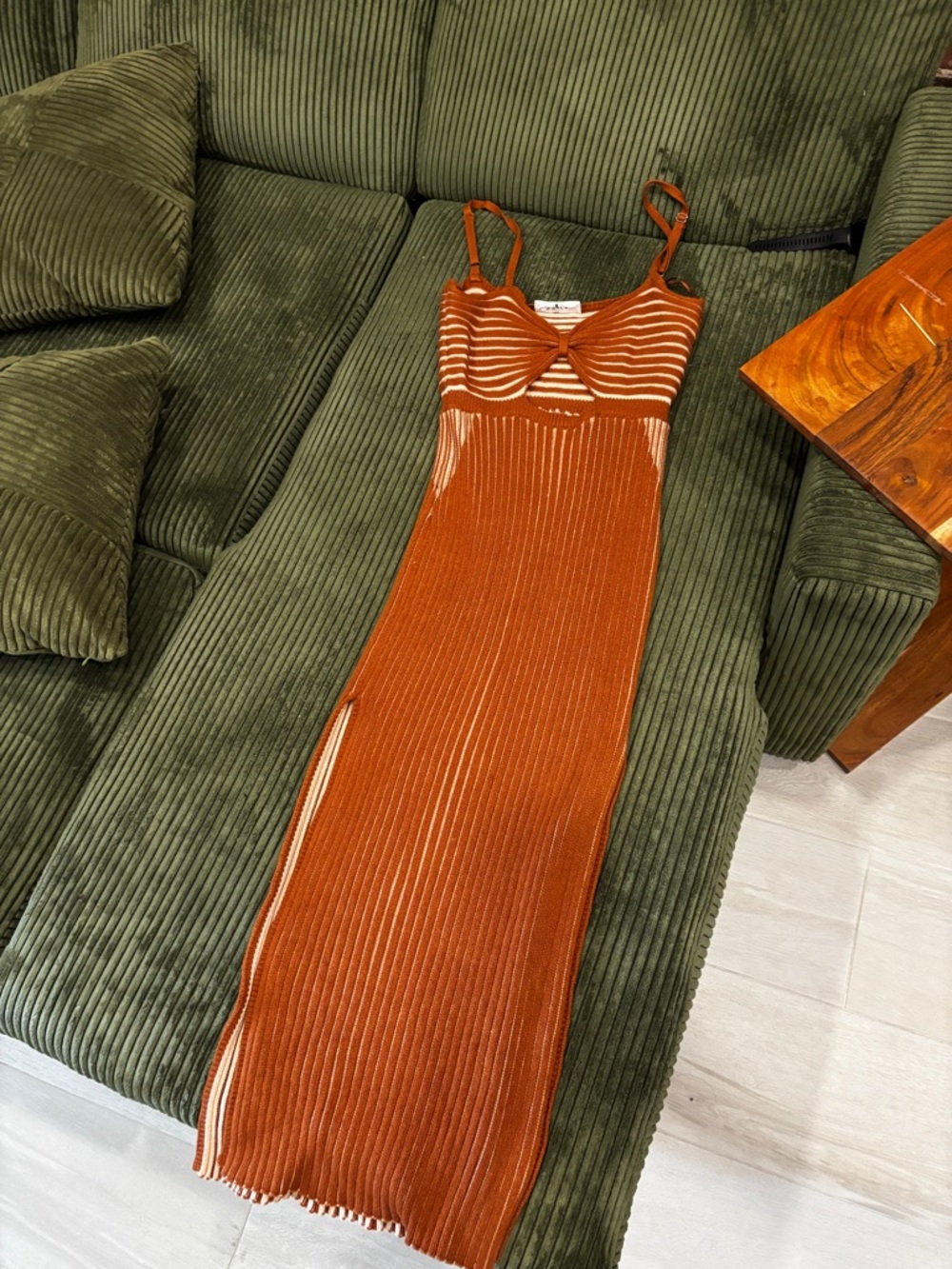 Sleeveless Rust Knit Maxi Dress with Strappy Bust
